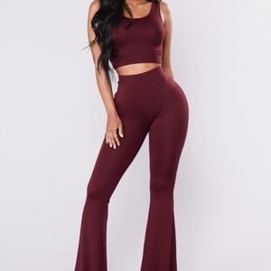 Matching crop top set with high waist pants